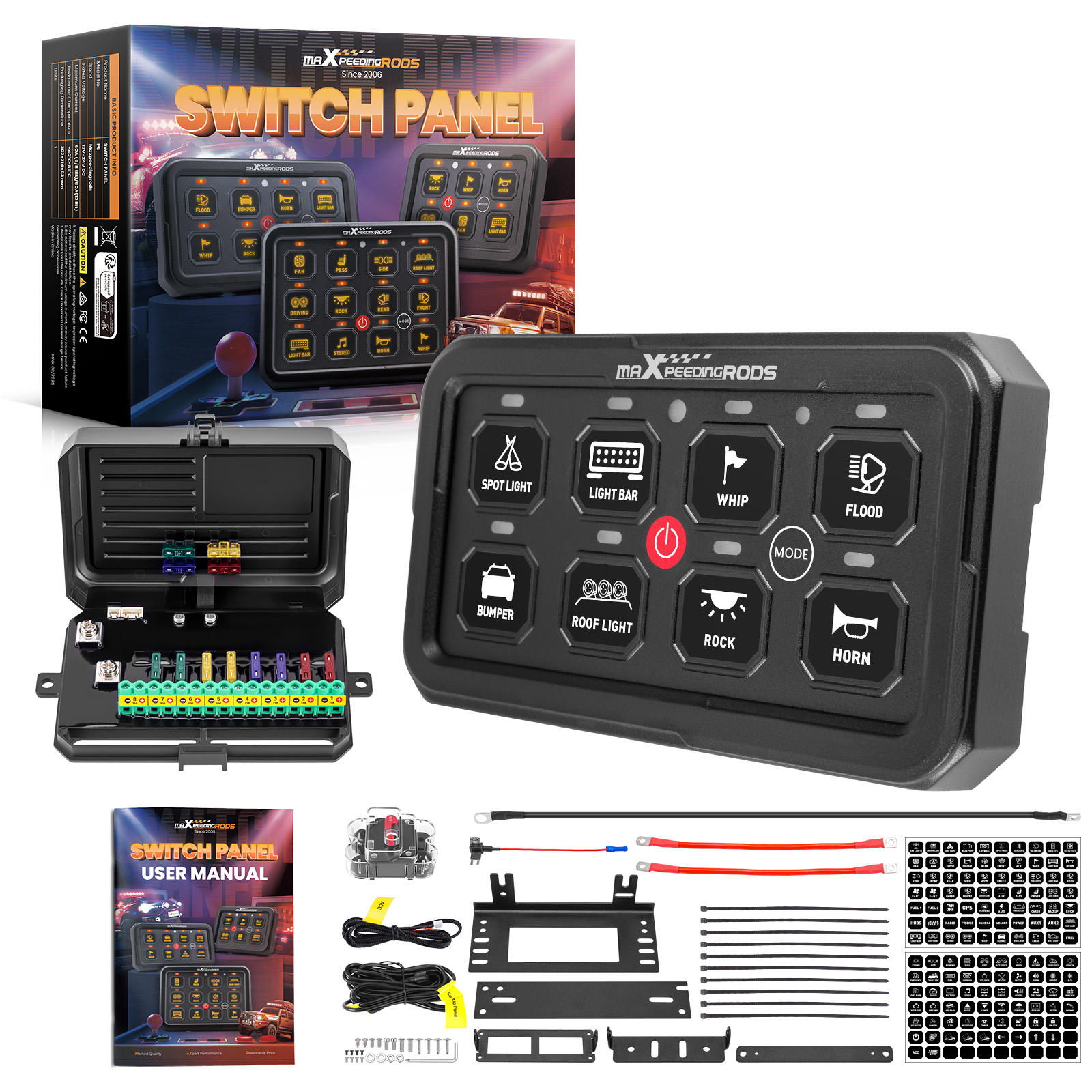 Switch Panel 8 Gang Touch For Universal Truck UTV ATV RGB Backlight 12V-24V 60A