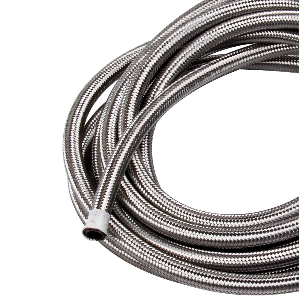 8AN AN8 20FT 6M Stainless Steel Braided Oil Fuel Gas Line Hose Pipe Silver