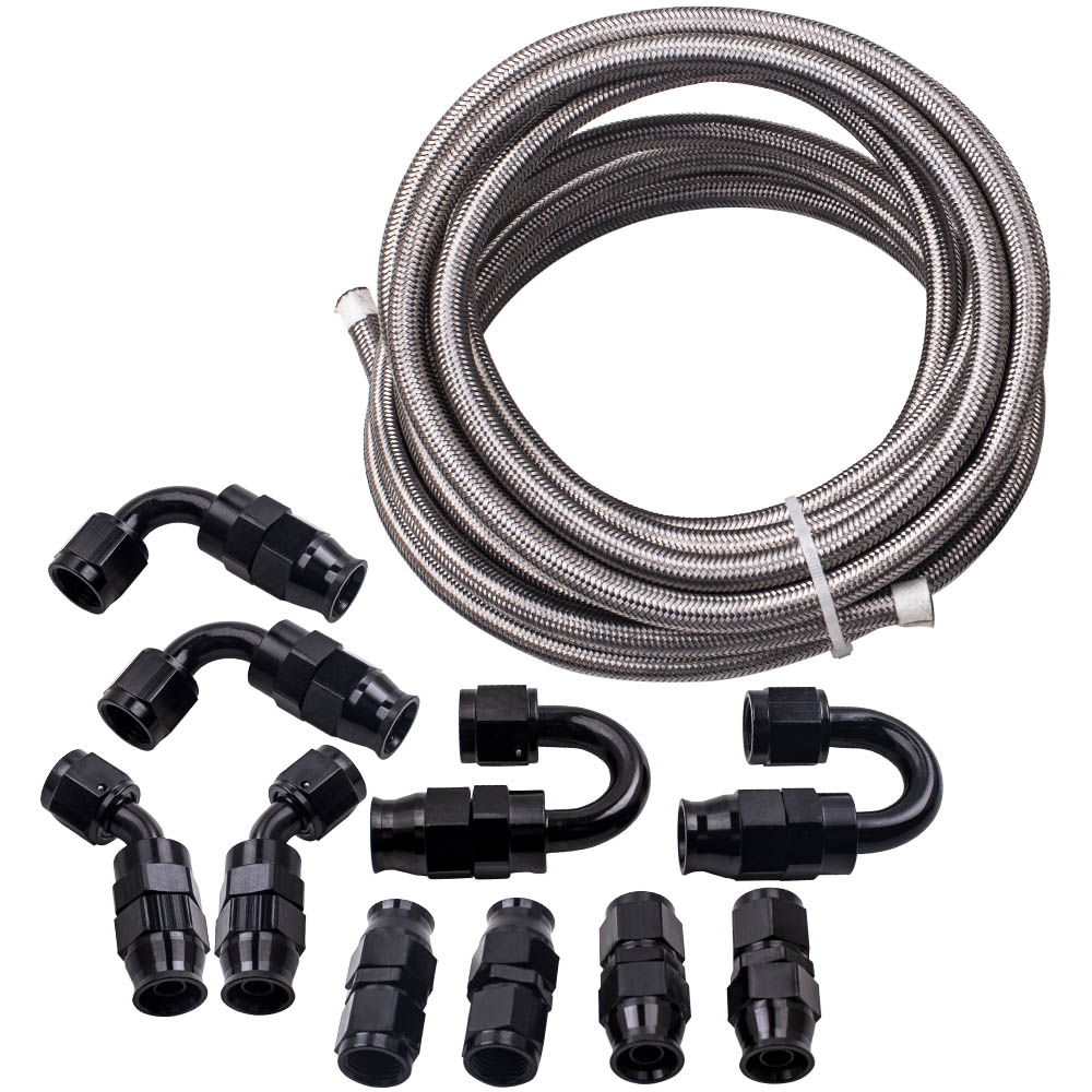 New AN6 Braided PTFE E85 Ethanol Oil Line Fuel Hose End Fitting 20FT 6 Meters