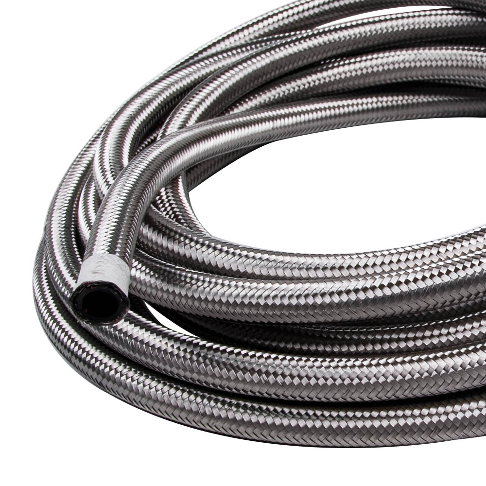 8AN AN8 20FT 6M Stainless Steel Braided Oil Fuel Gas Line Hose Pipe Silver