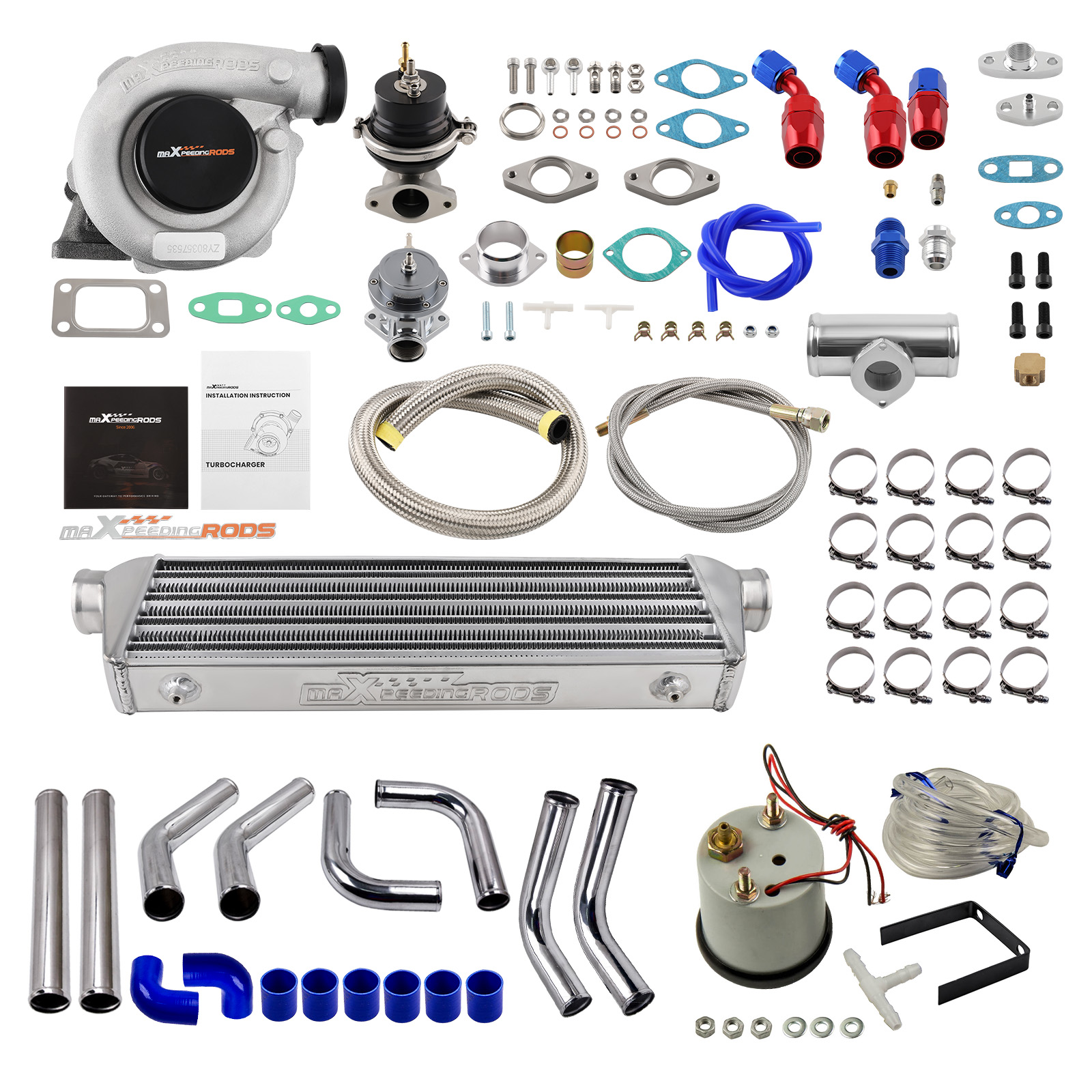 T3 T4 T04E Universal Turbo Turbocharger Kit 0.63A/R +Wastegate+Intercooler Hose