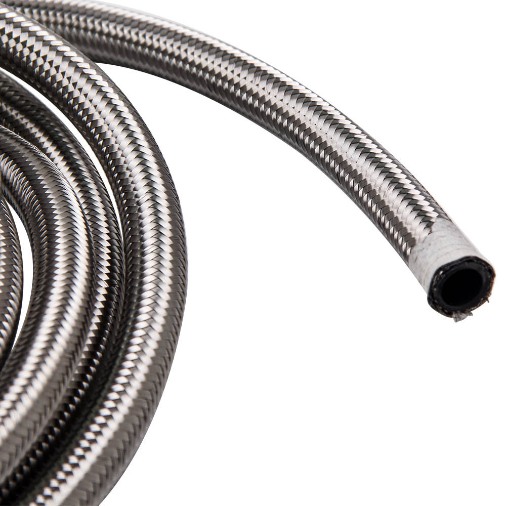 8AN AN8 20FT 6M Stainless Steel Braided Oil Fuel Gas Line Hose Pipe Silver