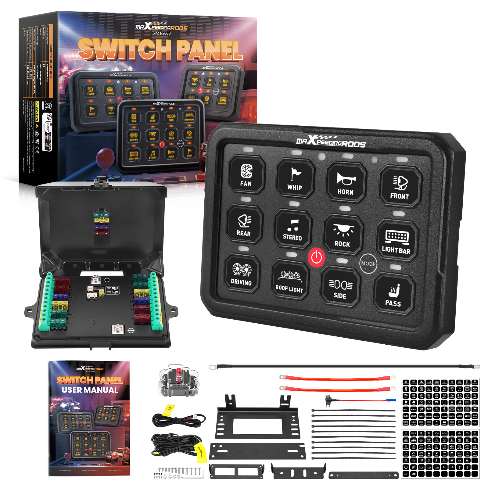 RGB Control Panel 12 Gang For Universal Off-road UTV ATV Touch Switch Aluminum