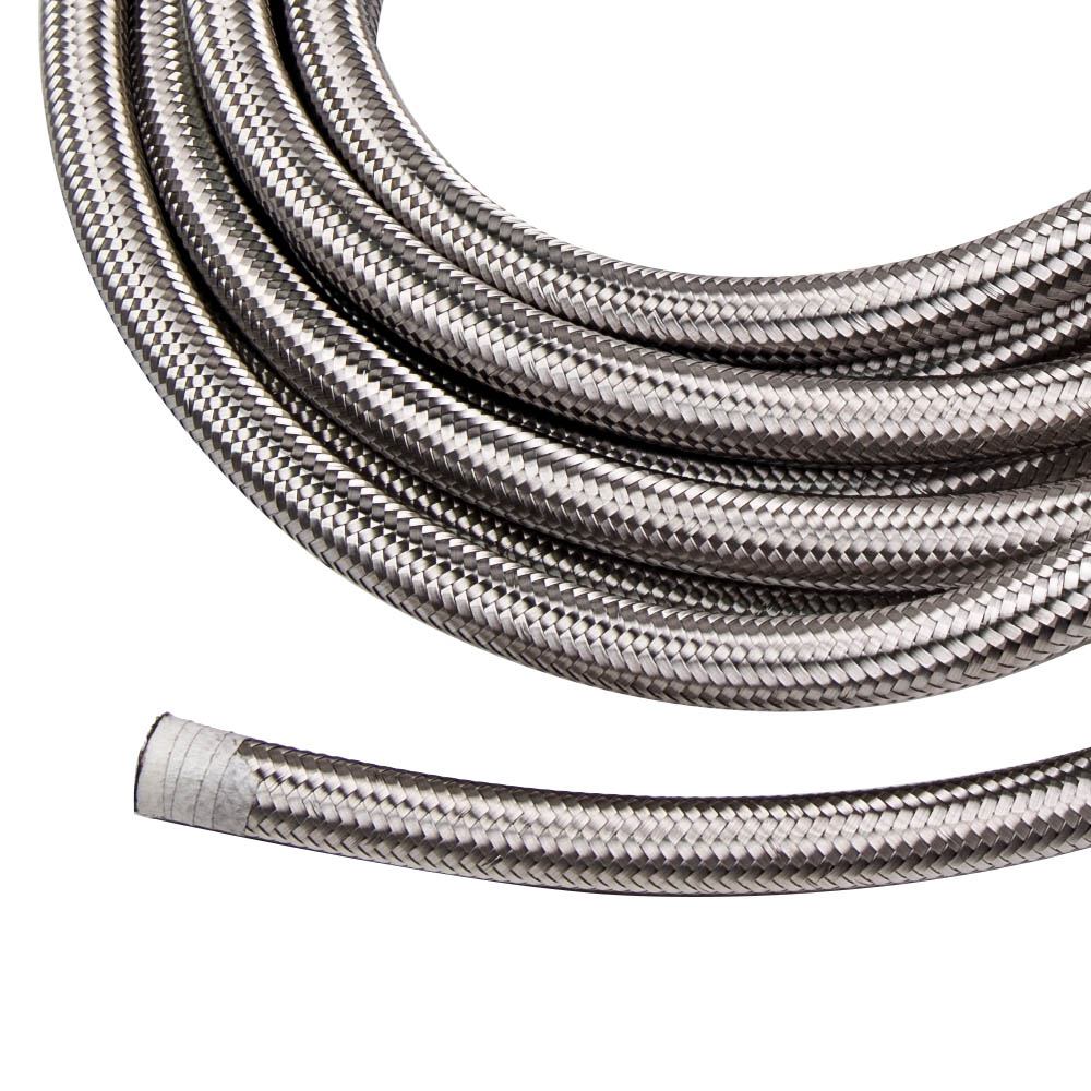 8AN AN8 20FT 6M Stainless Steel Braided Oil Fuel Gas Line Hose Pipe Silver